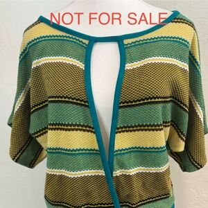 Baby Phat Y2K Vintage Striped Teal and Yellow Women's Keyhole Sweater